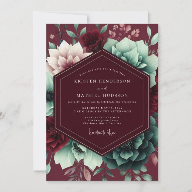 Invitación Burgundy Bloom Whimsical Wedding (Anverso)