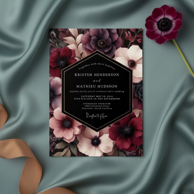 Invitación Burgundy Bloom Whimsical Wedding (Subido por el creador)