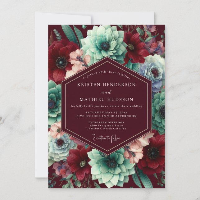 Invitación Burgundy Bloom Whimsy Wedding (Anverso)