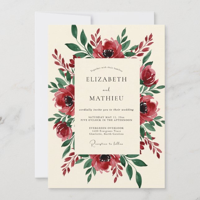 Invitación Burgundy Blooming Botanical Wedding (Anverso)