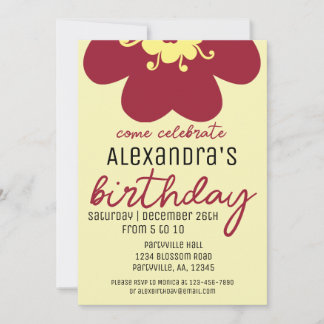 Invitación Burgundy Blossom Birthday Party