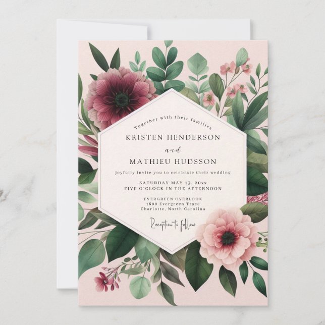 Invitación Burgundy Blush Flora Wedding (Anverso)