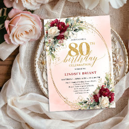 Invitación Burgundy Bohemian Chic 80th Birthday Celebration 