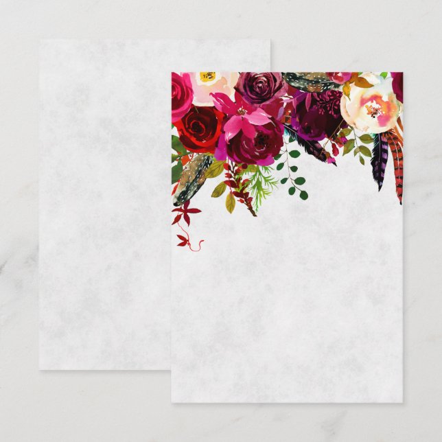 Invitación Burgundy boho en blanco  (Anverso / Reverso)