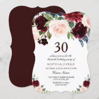 Burgundy Boho Watercolor Rubor 30th Birthday Fiest
