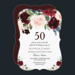 Invitación Burgundy Boho Watercolor Rubor 50 cumpleaños<br><div class="desc">Invitación a la fiesta de cumpleaños número 50 del Burgundy Boho Watercolor Rubor Ver colección coincidente en Nicho y Nest Store También tenemos muchas otras Invitaciones y colecciones.</div>