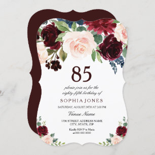 Invitación Burgundy Boho Watercolor Rubor 85th Birthday Party