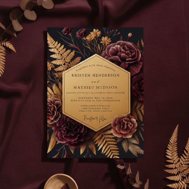 Invitación Burgundy Botanical Autumn Wedding (Subido por el creador)