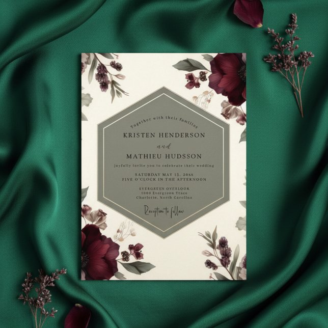 Invitación Burgundy Botanical Opulence Wedding (Subido por el creador)