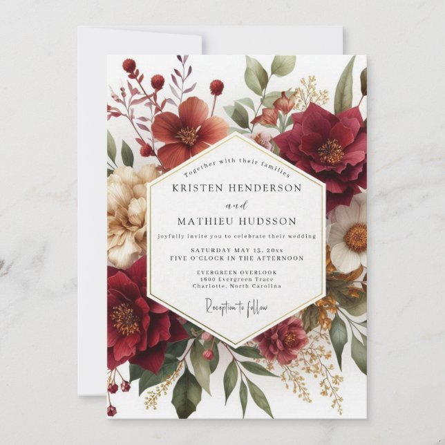 Invitación Burgundy Botanical Romance Wedding (Anverso)