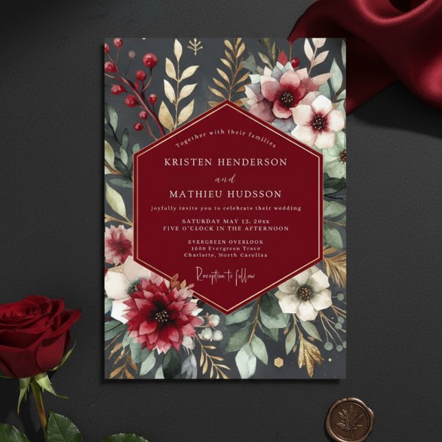 Invitación Burgundy Botanical Romantic Wedding (Subido por el creador)