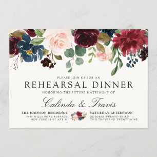 Invitación Burgundy Bouquet   Cena de ensayo Boda