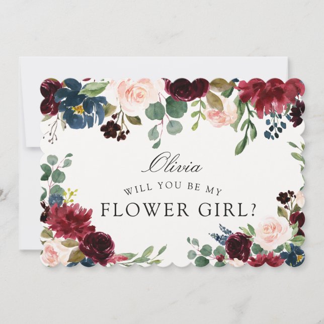 Invitación Burgundy Bouquet | ¿Serás mi chica flor? (Anverso)