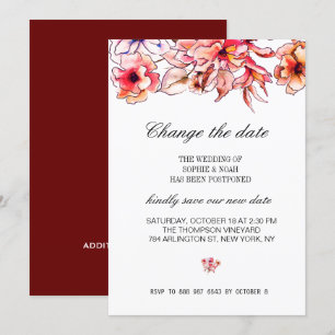 Invitación Burgundy Bright Floral Bouquet Cambiar La Fecha