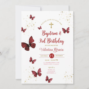 Invitación Burgundy Butterfly Chica 3er cumpleaños Baptism Cr