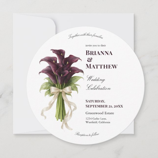 Invitación Burgundy Calla Lily Wedding Bouquet Ivory Ribbon  (Anverso)