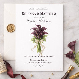 Invitación Burgundy Calla Lily Wedding Bouquet Ivory Ribbon 