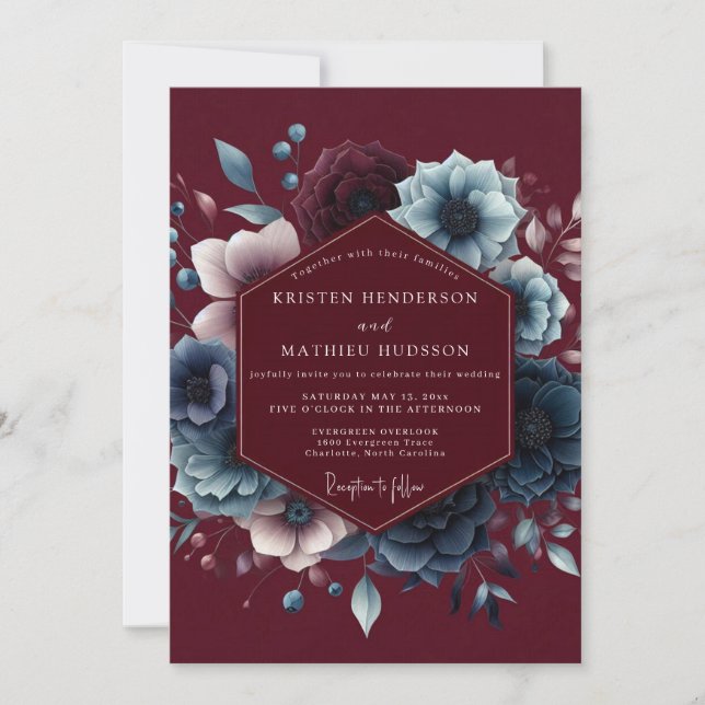 Invitación Burgundy Celestial Bloom Wedding (Anverso)
