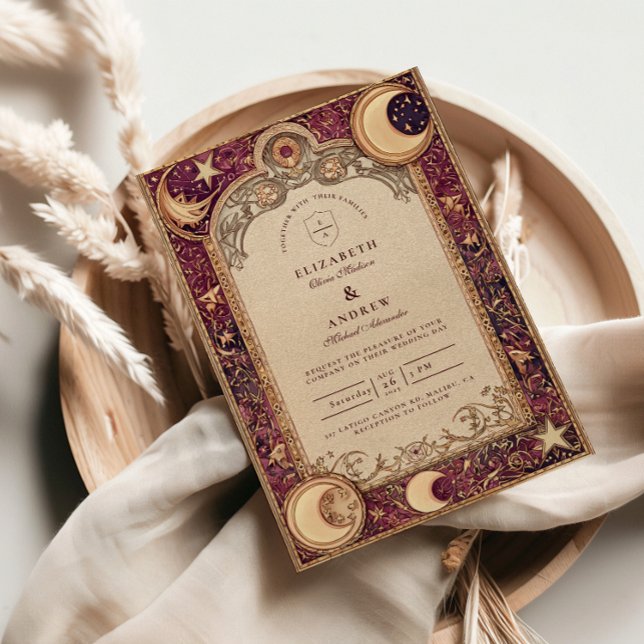 Invitación Burgundy Celestial Moon Wedding (Subido por el creador)