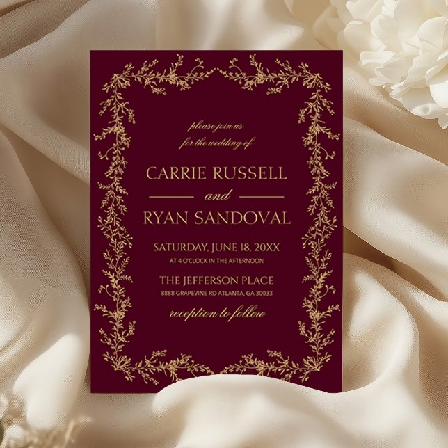 Invitación Burgundy Champagne Hand Drawn Floral Frame Wedding (Subido por el creador)