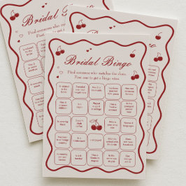 Invitación Burgundy Cherry Bridal Shower Bingo Game Card