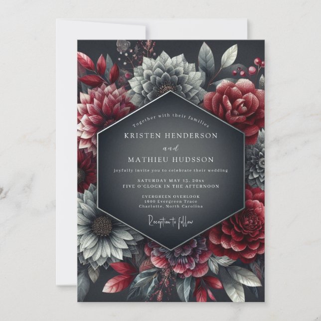 Invitación Burgundy Chiaroscuro Bloom Wedding (Anverso)