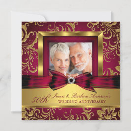 Invitación Burgundy Ciruela Oro Foto 50 Aniversario de Boda