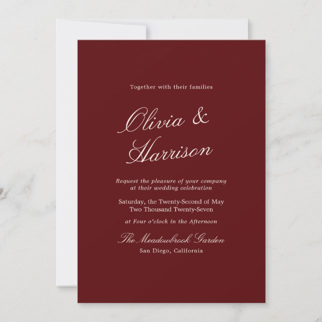 Invitación Burgundy Classic Calligraphy Old Money (Anverso)