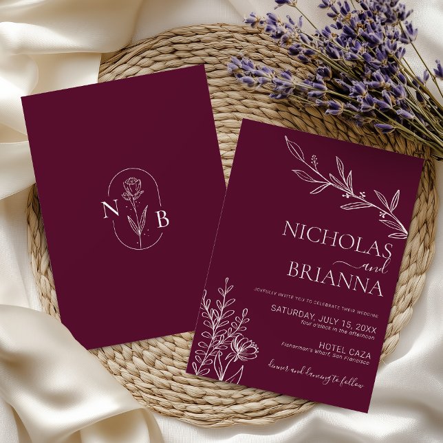 Invitación Burgundy Classic Minimalist Modern Boho Wedding (Subido por el creador)