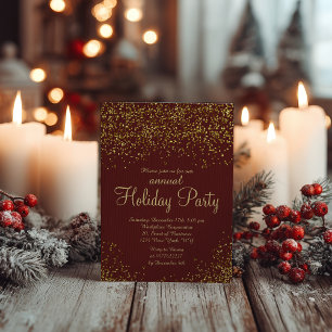 Invitación Burgundy confeti corporativo Navidad con brillo do
