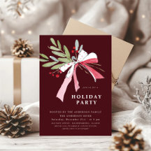 Burgundy Coquette Bow Watercolor Botanical Holiday