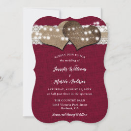 Invitación Burgundy Country Burlap Lace String Luces Boda