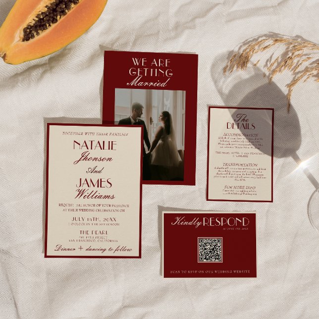 Invitación Burgundy Cream Classy Luxury Old Money Wedding (Subido por el creador)