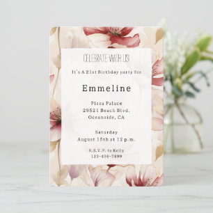Invitación Burgundy Cream Lavender Romántico Aniversario Flor