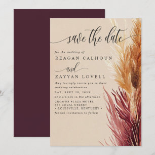 Invitación Burgundy Cream Modern Pampas Grass Save The Date