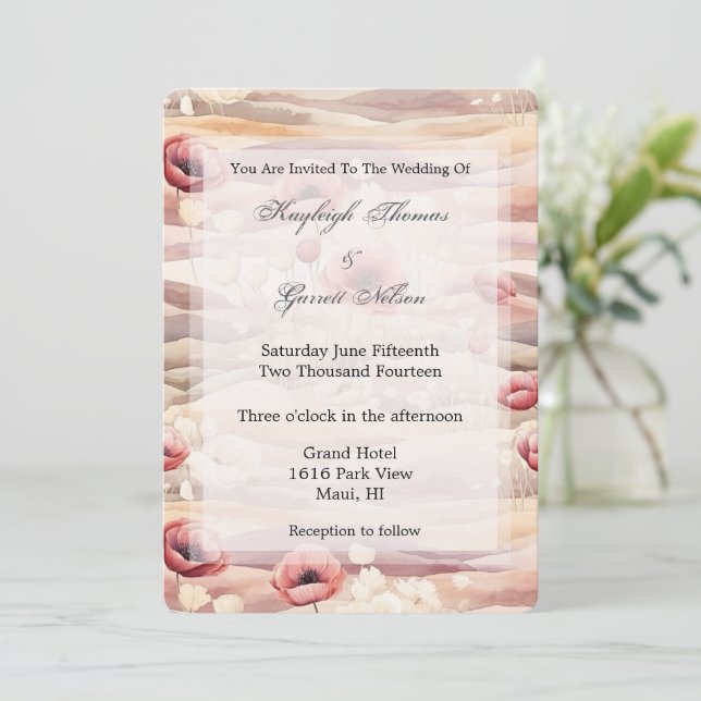 Invitación Burgundy Cream Rubor Boda Floral (Anverso de pie)