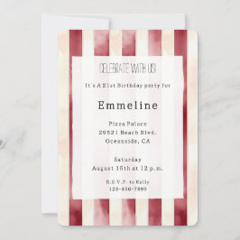 Invitación Burgundy Cream Stripes Cumpleaños