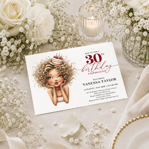 Invitación Burgundy Cumpleaños 30 divertida mujer escritura m