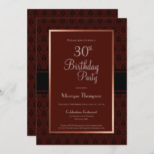 Invitación Burgundy Damask Fiesta de cumpleaños número 30