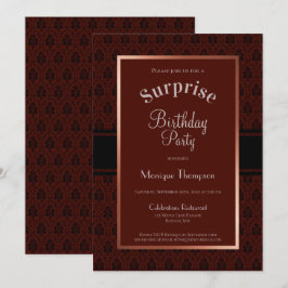 Invitación Burgundy Damask Surprise Cumpleaños