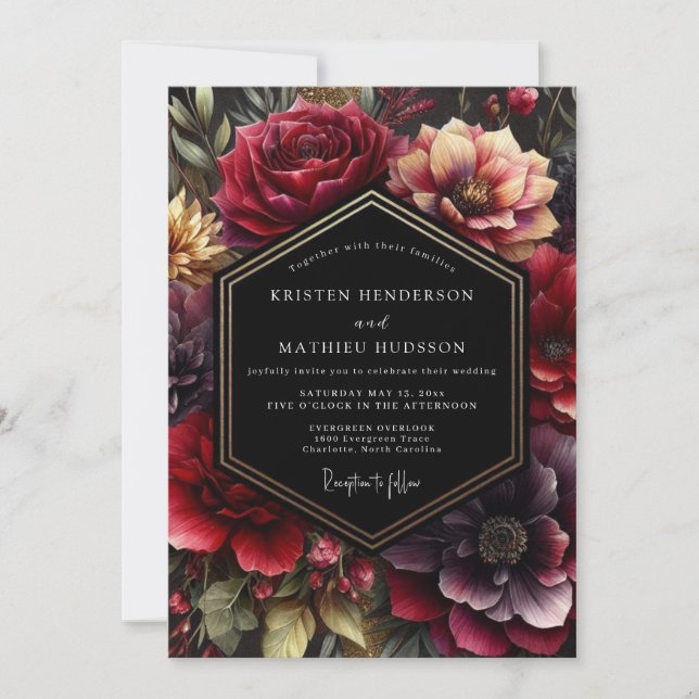 Invitación Burgundy Dark Bloom Wedding (Anverso)