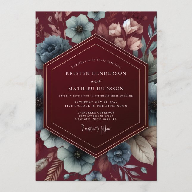Invitación Burgundy Dark Romance Wedding (Anverso)