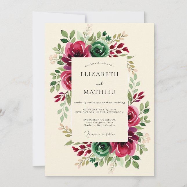 Invitación Burgundy Deluxe Winter Wedding (Anverso)