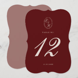Invitación Burgundy Die-Cut Wedding Table Number