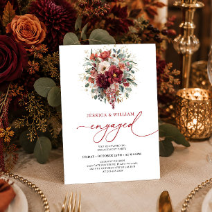 Invitación Burgundy dorado floral bohemio compromiso estacion