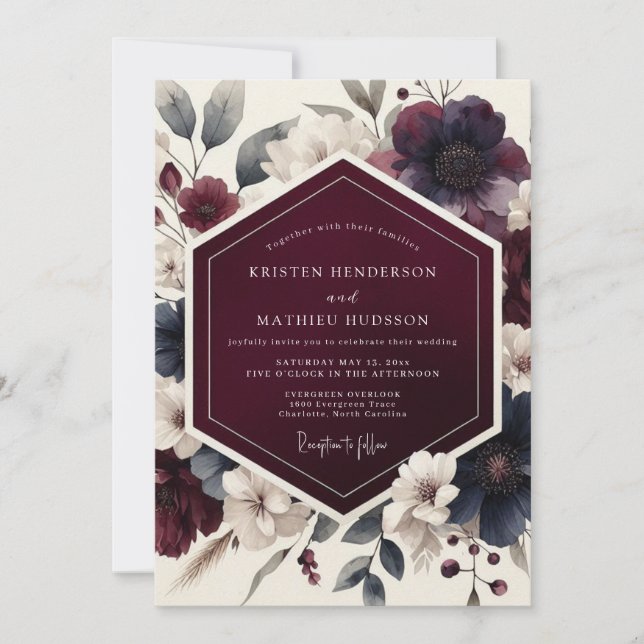 Invitación Burgundy Dramatic Autumnal Wedding (Anverso)