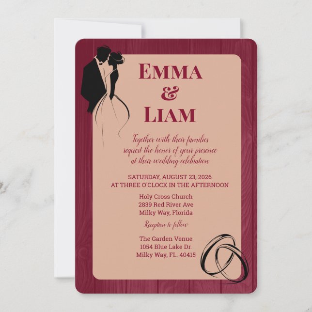 Invitación Burgundy Dusty Rosa Rustic Silhouette Boda (Anverso)