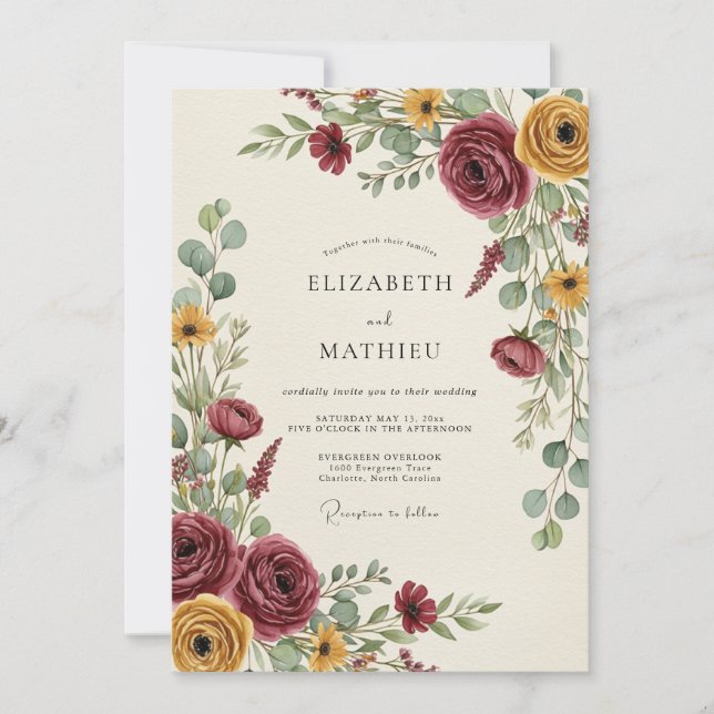 Invitación Burgundy Earthy Autumn Wedding (Anverso)