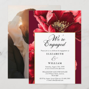 Invitación Burgundy Elegant Floral Engagement Party Photo