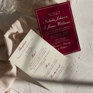 Invitación Burgundy Elegante Dinero Antiguo Todo En Uno Boda